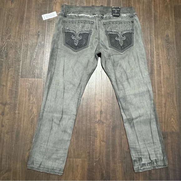 Rock Revival Armory Biker Distressed Men’s Faded Gray Jeans Size 42 - Picture 5 of 14